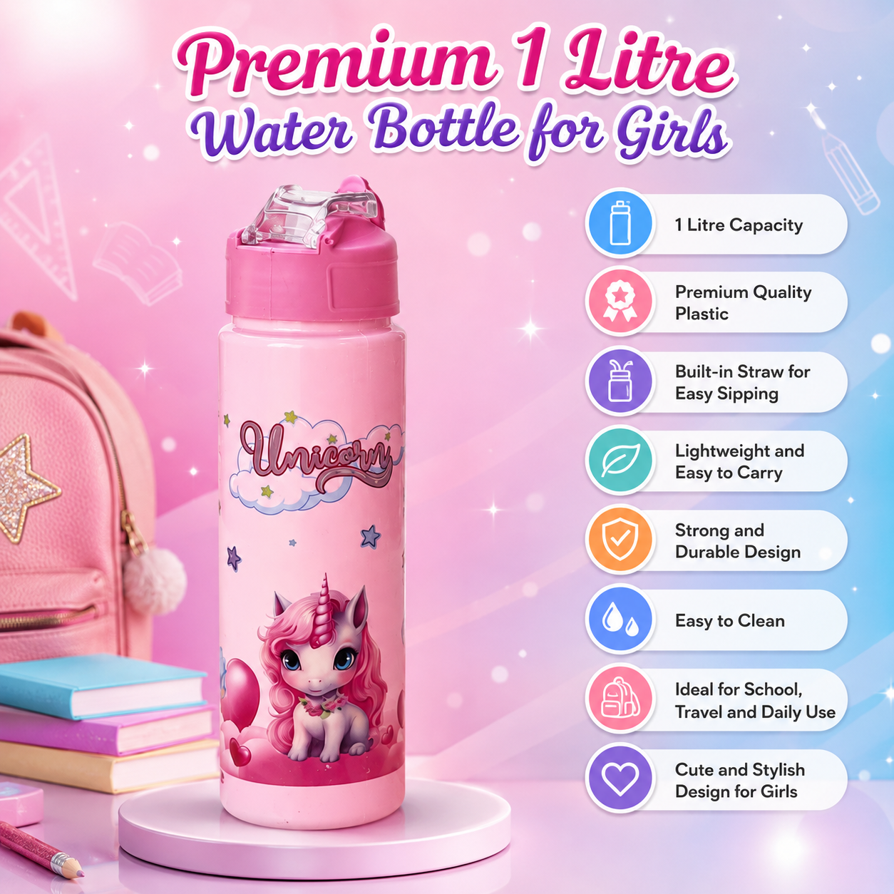 Unicorn water bottle for girls
